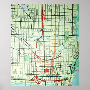 Milwaukee, poster do mapa do vintage dos WI