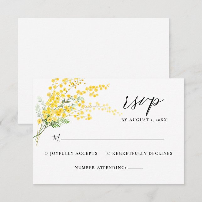 Mimosa Spring Flowers Yellow Floral Casamento RSVP (Frente/Verso)