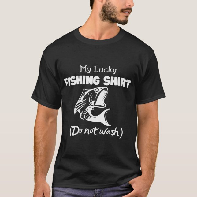Minha Camisa de Pesca da Sorte Design Preto e Bran (Frente)