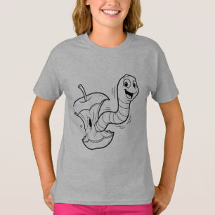 Minhoca Fofa em Camiseta Infantil Kawaii de Maçã -