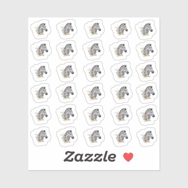 Mini adesivos Zebra com Aquarela (Folha)