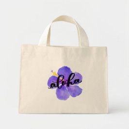 Mini Bolsa Tote Aloha com Flor de Hibisco Roxa