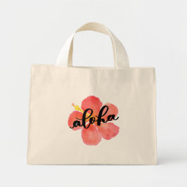 Mini Bolsa Tote Aloha com Flor de Hibisco Vermelha