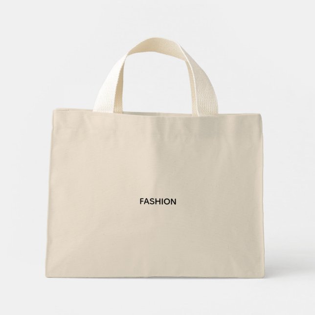 Mini Bolsa tote bege simples com alças resistentes (Verso)