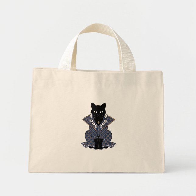 Mini Bolsa Tote Rainha Gata Batik Azul (Frente)