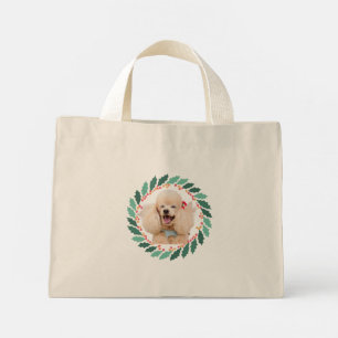Mini Bolsa tote rosa pastel de Natal com poodle e foto