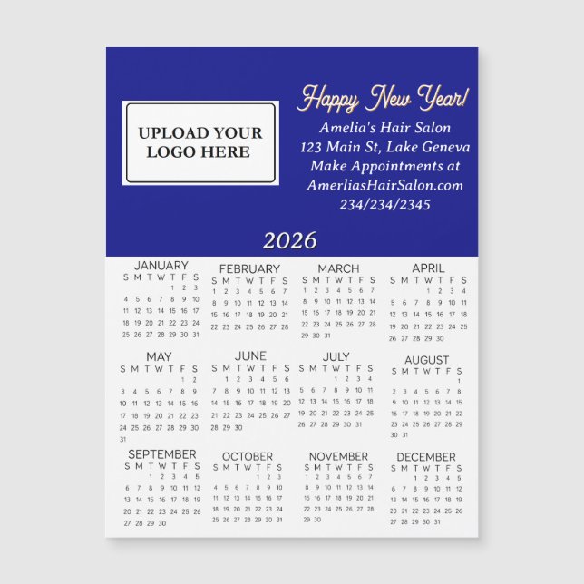 Mini Calendário de 2026 com Logotipo Empresarial (Frente)
