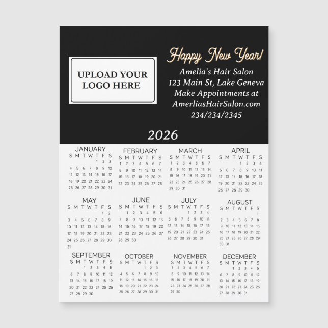 Mini Calendário de 2026 para Logotipo de Negócios (Frente)