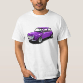 Mini carro roxo clássico no t-shirt branco