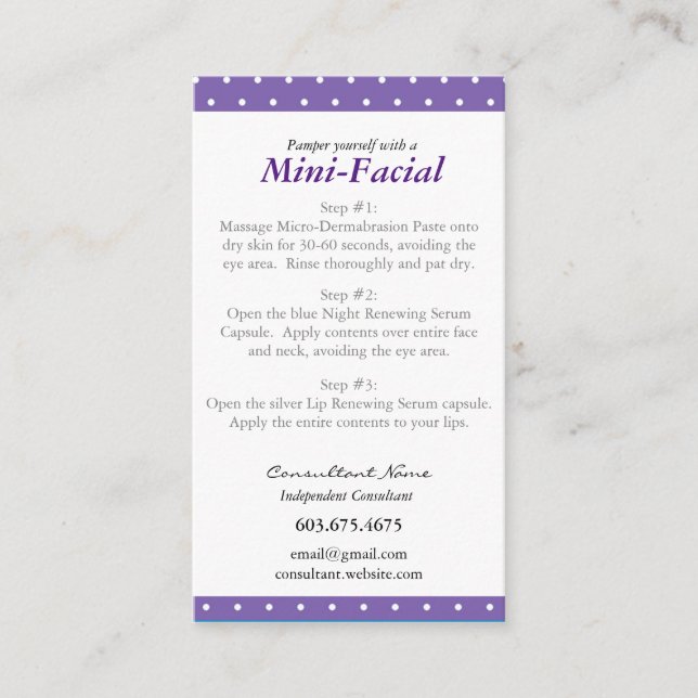 Mini cartão de instrução facial (Frente)