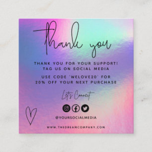 Mini Cartão de visita de Obrigado de inserção de