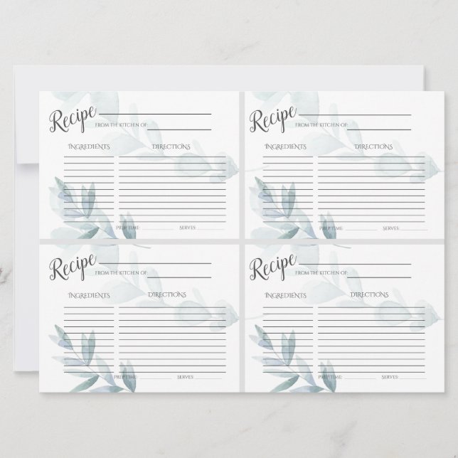 Mini CARTÕES RECIPE | Dusty Blue Watercolor Eucaly (Frente)