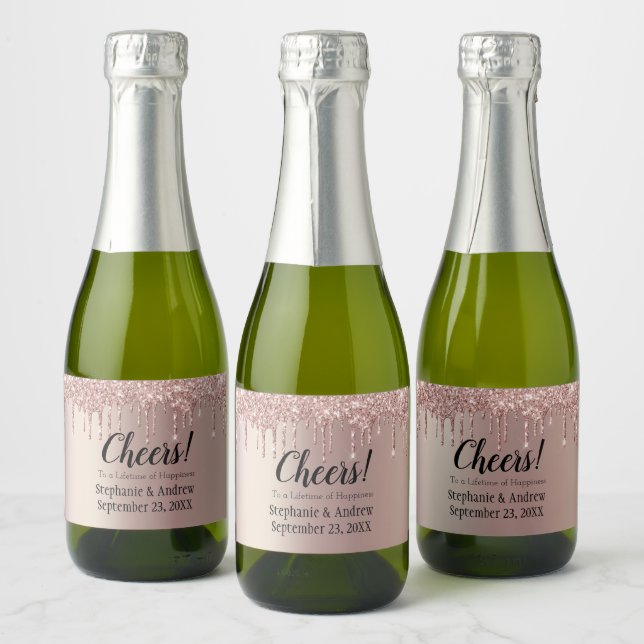 Mini Casamento com Brilho Dourado Rosa (Garrafas)