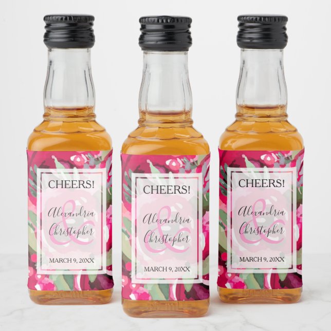 Mini Casamento Floral de Aquarela Rosa-Quente Eleg (Garrafas)