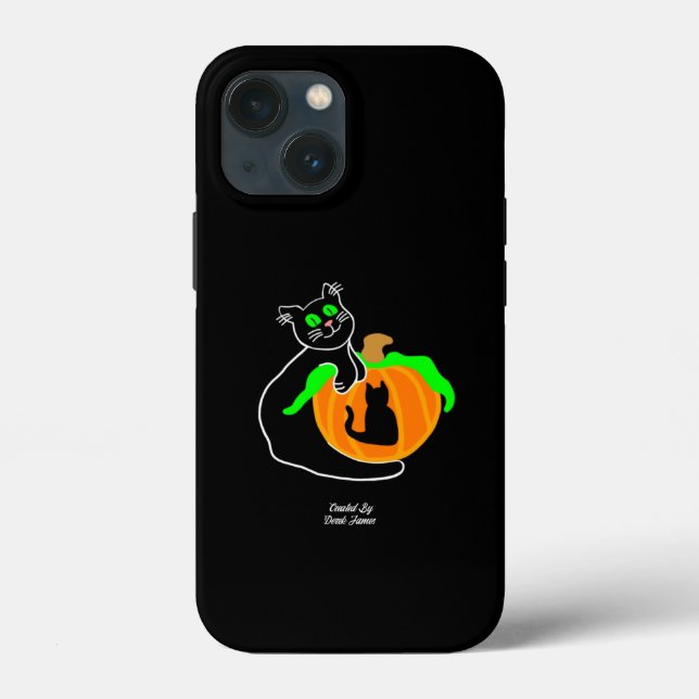 Mini Caso de Apple iPhone 13 de Gato Preto Pumpkin (Verso)