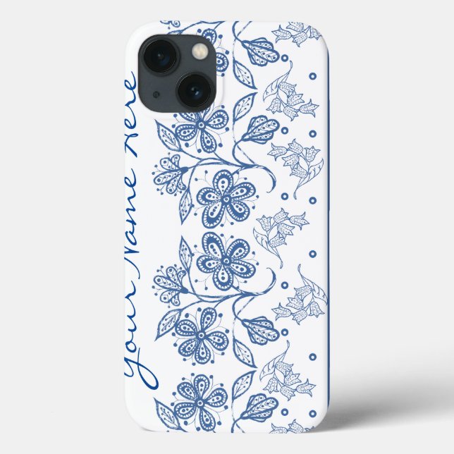 Mini Caso de Borda Floral Branca, Indigo Personali (Verso)