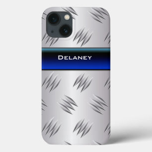 Mini Caso de Placa de Diamante Azul, FAUX Silver