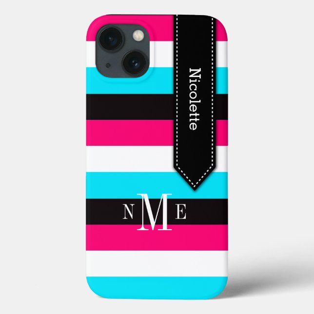 Mini Caso iPad | Stripes | Azul, rosa, preto (Verso)