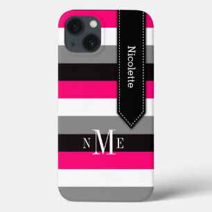 Mini Caso iPad Stripes Cinza Fuchsia Preta