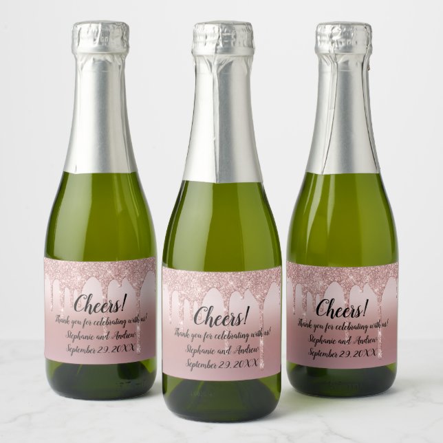 Mini Favor de Casamento com Glitter Dourado Rosa  (Garrafas)
