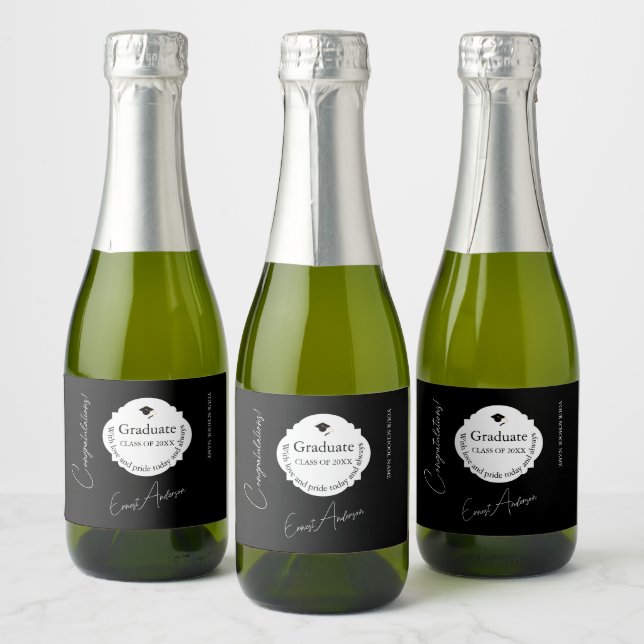 Mini Graduation Thank You Black & White (Garrafas)