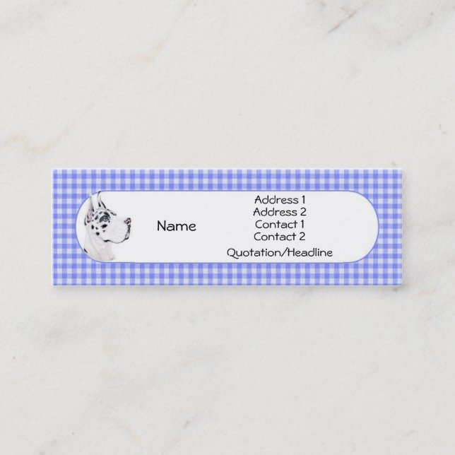 Mini Harlequin Great Dane Blue Check Cartão de visita (Frente)