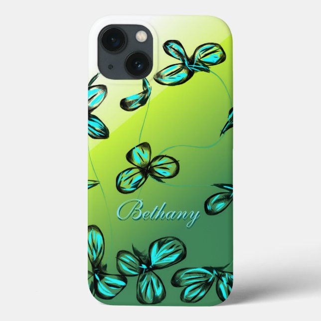 Mini Mini Caso Floral Verde Azul *personalizar* (Verso)