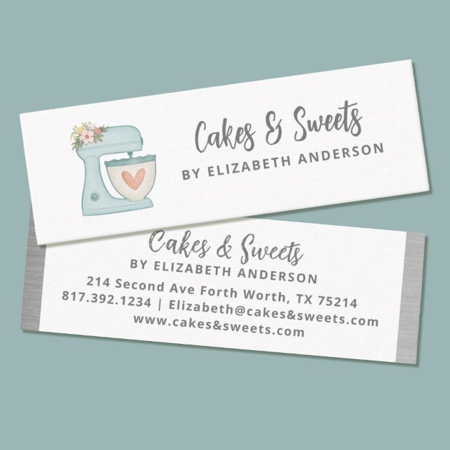 Mini Misturador Simples - Cartão de visita de padaria d (A modern thin business card with a cute blue mixer. charming for your bakery business card.)