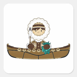 Mini pescador bonito do Inuit na etiqueta do