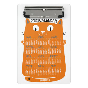 Mini Prancheta 2025 Ano Calendário Mensal, Médio-Século Laranja G