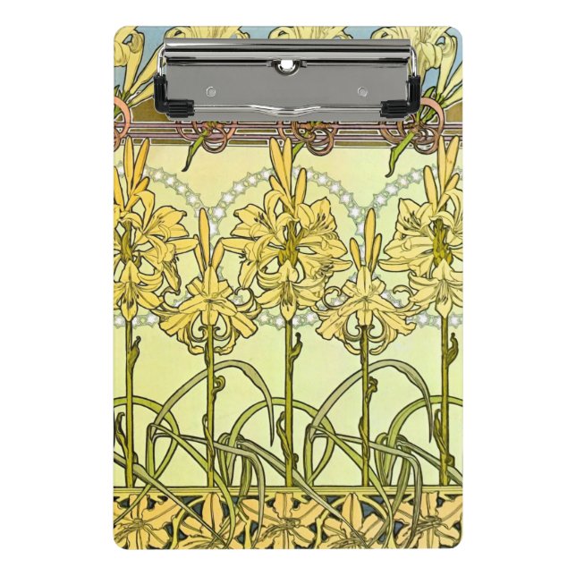 Mini Prancheta Alfonse Mucha Art Nouveau Lily Padrão Floral (Frente)