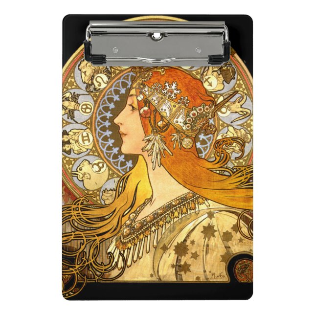 Mini Prancheta Alfonse Mucha Zodiac Art Nouveau Mulher (Frente)
