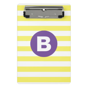 Mini Prancheta Amarelo Ensolarado Listrado com Monograma Roxo