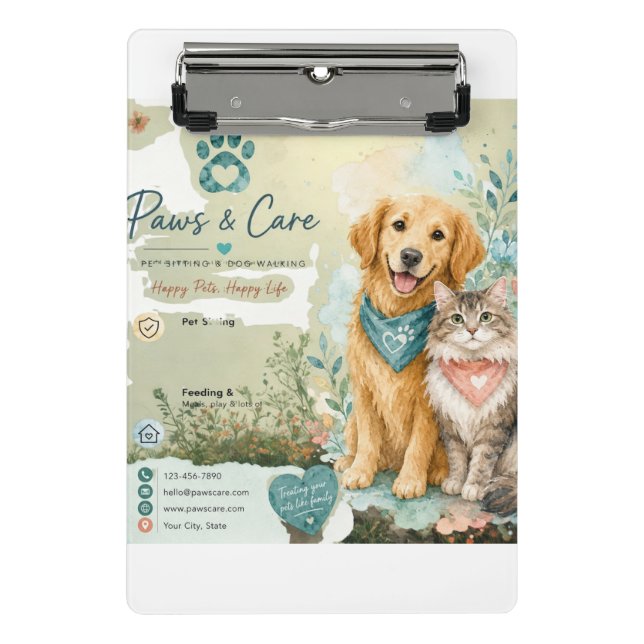 Mini Prancheta Animais, Cuidador de Gatos e Cães e Passiante de C (Frente)