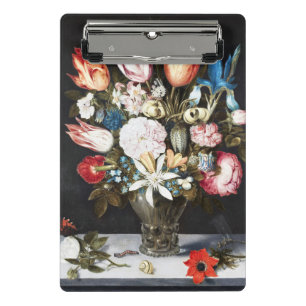 Mini Prancheta Antigo Bosschaert Tulipas e Rosas Holandeses Arte