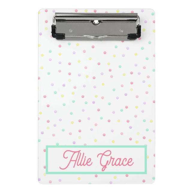 Mini Prancheta Área de Transferência Personalizada - Polkadots (Frente)