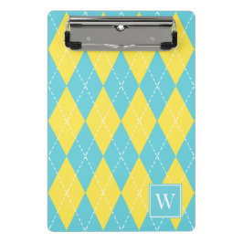 Mini Prancheta Argyle Costurado à Mão – Amarelo e Turquesa