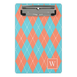 Mini Prancheta Argyle Costurado à Mão – Coral e Turquesa
