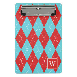 Mini Prancheta Argyle Costurado à Mão Preppy – Vermelho e Turques