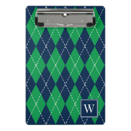 Mini Prancheta Argyle Costurado à Mão – Verde e Azul Marinho