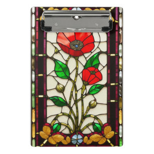 Mini Prancheta Arte de Vidro Manchado Flor Vermelha Elegante