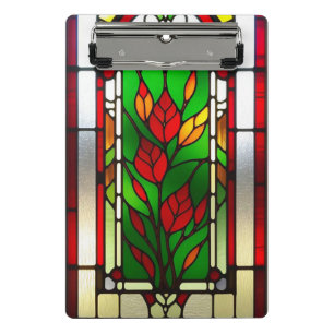 Mini Prancheta Arte de Vidro Manchado Flor Vermelha Elegante