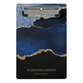 Mini Prancheta Azul Marinho Moderno com Glitter de Mármore Dourad
