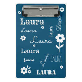 Mini Prancheta Azul Teal com Flores Brancas, Personalizado