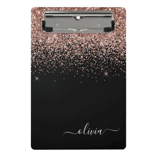 Mini Prancheta Blush Rosa Brilho Dourado Rosa Monograma Nome (Frente)