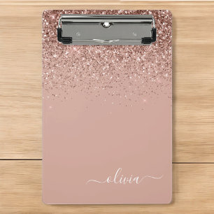 Mini Prancheta Blush Rosa Brilho Dourado Rosa Monograma Nome Garo