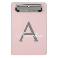 Blush Rosa Cinza Moderno Script Monograma Nome Fem