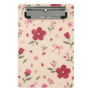 Mini Prancheta Bordô Romântico e Padrão Floral Cor-de-Rosa com La