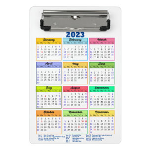Mini Prancheta Calendário 2023 com feriados públicos Azul moderno