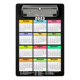 Mini Prancheta Calendário 2023 com feriados públicos moderno